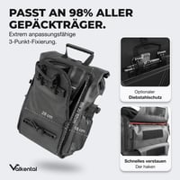 Valkental 3v1 cyklistická taška Pro – 23L, 100% vodoodolná, taška na nosič, batoh a taška cez rameno, recyklovaný nylon, čierna 4