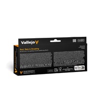 Sada akrylových farieb Vallejo Model Color – Hrdza, škvrny a šmuhy – 8 matných odtieňov v 18 ml fľaštičkách s kvapkadlom, vrátane vzorkovníka farieb 2