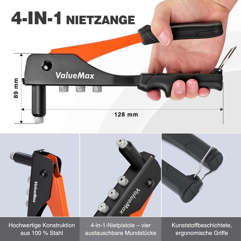ValueMax 4 az 1-ben vak szegecselő készlet 200 szegeccsel DIY szerszám - Steel