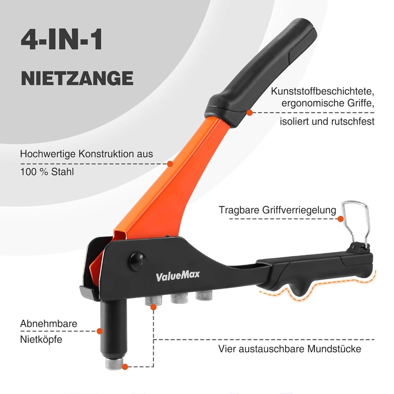 ValueMax 4 az 1-ben vak szegecselő készlet 200 szegeccsel DIY szerszám - Steel