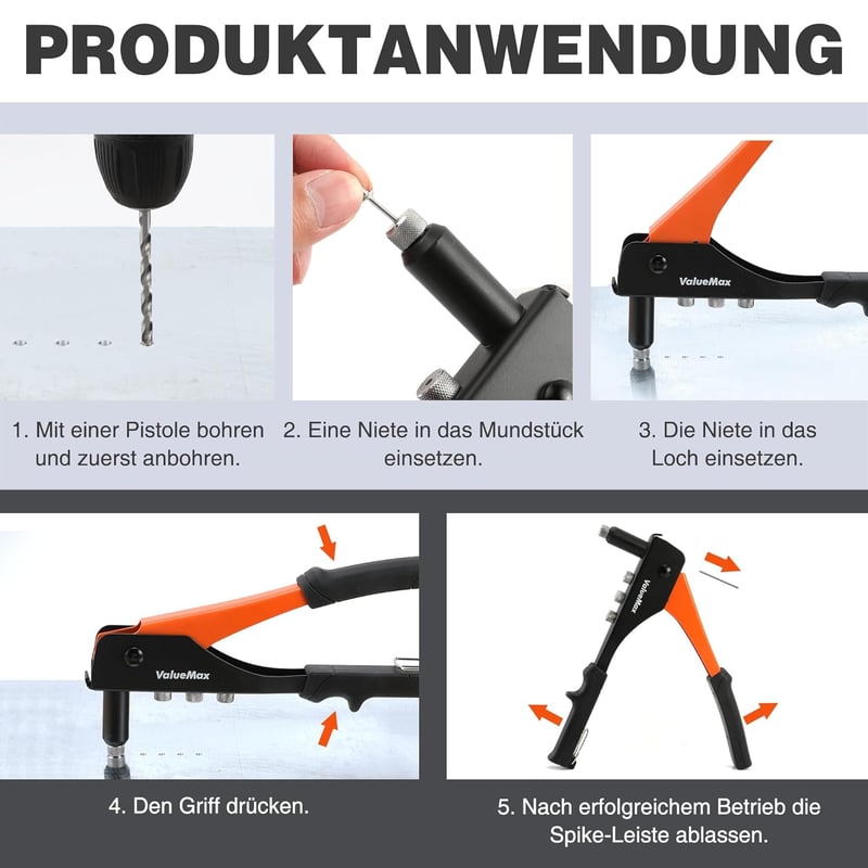 ValueMax 4 az 1-ben vak szegecselő készlet 200 szegeccsel DIY szerszám - Steel