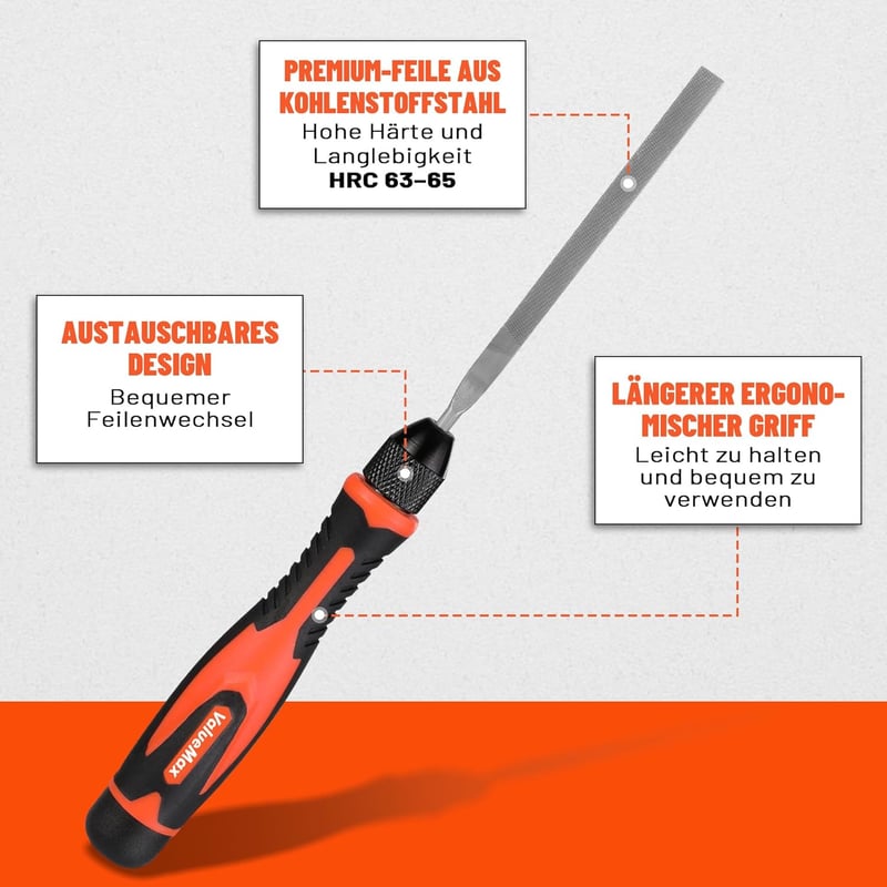 ValueMax 7 részes mini reszelő készlet fém fa műanyag faragáshoz - mini, Orange & Black, metal