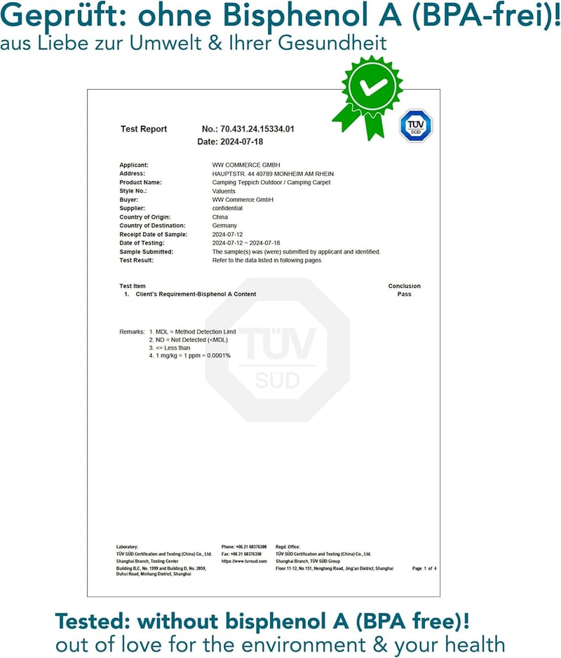 Valuents Kék-szürke Kemping Szőnyeg Hordtáskával, Mosókötel és T-Csapokkal