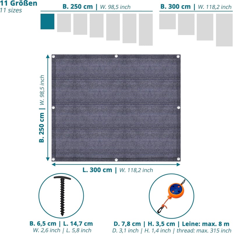 Valuents Kék-szürke Kemping Szőnyeg, 250 x 300 cm, Hordtáskával, Mosókötel és T-Csapokkal