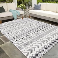 Vamcheer Modern Szőnyeg Beltéri Kültéri Használatra, Csúszásmentes Boho Geometrikus Mintás Futó, Konyha Étkező Erkély, Fekete 200x300 cm 1