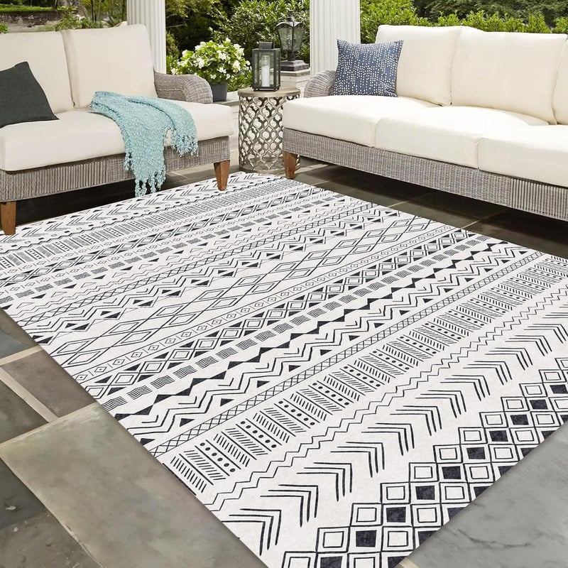 Vamcheer Modern Szőnyeg Beltéri Kültéri Használatra, Csúszásmentes Boho Geometrikus Mintás Futó, Konyha Étkező Erkély, Fekete 200x300 cm