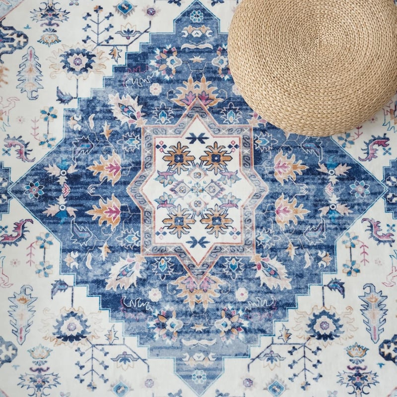 Vamcheer Vintage Szőnyeg 300x400cm Kék Puha Mosható Szobaszőnyeg Csúszásmentes