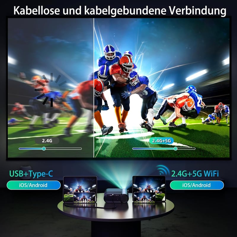 Vamvo WiFi Hordozható Projektor 1080P, 200 Colos Filmvetítő Telefonnal Kompatibilis