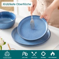 vancasso ANYA Kőedény Étkészlet 6 személyre, Kék, 18 részes Modern Tányérkészlet Lapos Tányérral, Desszerttányérral és Tállal, Mosogatógépben és Mikrohullámú Sütőben Használható 4