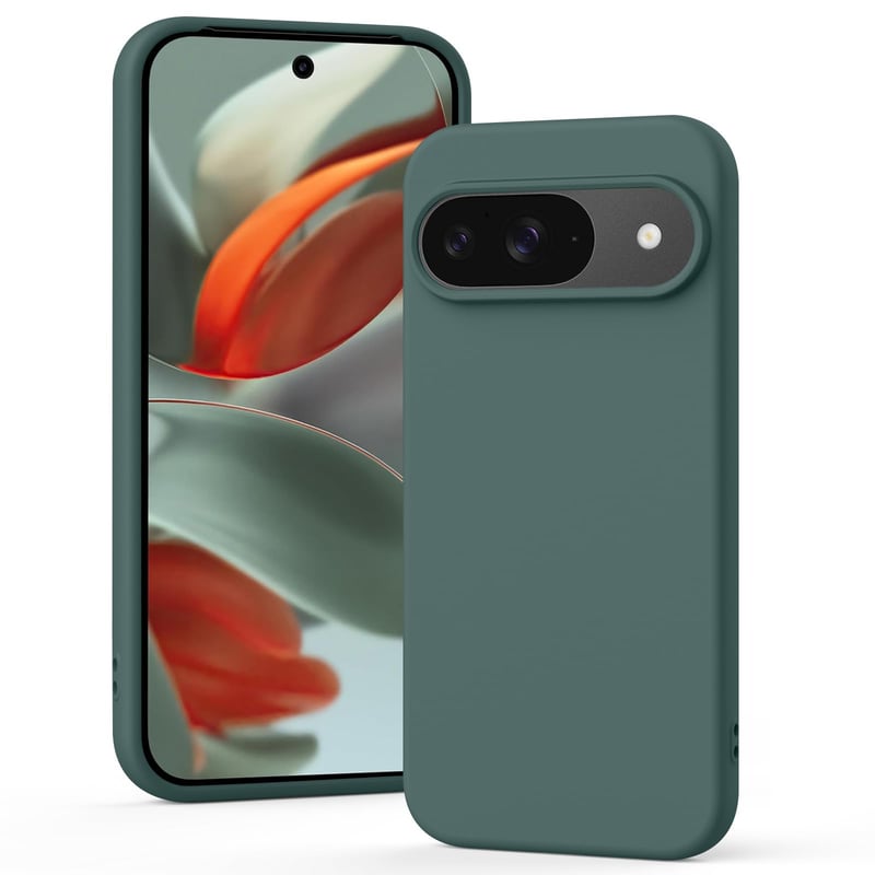 Silikónový kryt Vancle na Google Pixel 9 a Pixel 9 Pro s podšívkou z mikrovlákna, nárazuvzdorný, odolný voči poškriabaniu, nezanecháva odtlačky prstov, 6,3 palca, tmavozelený