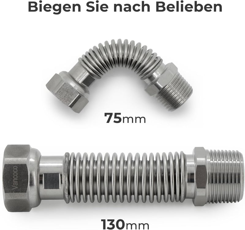 VANCOCO rozsdamentes acél rugalmas cső 1/2 col 75-130 mm