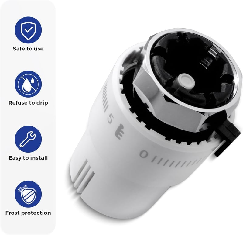 VANCOCO Termosztátikus Radiátorszelep M30×1.5mm Fehér Folyadék Érzékelő 6-28°C
