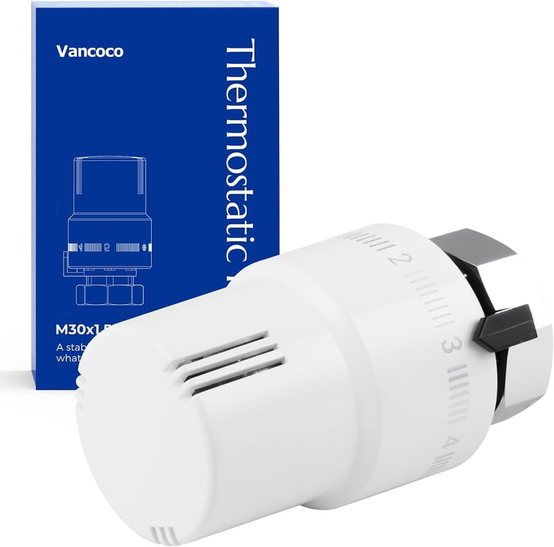 VANCOCO Termosztátikus Radiátorszelep M30×1.5mm Fehér Folyadék Érzékelő 6-28°C