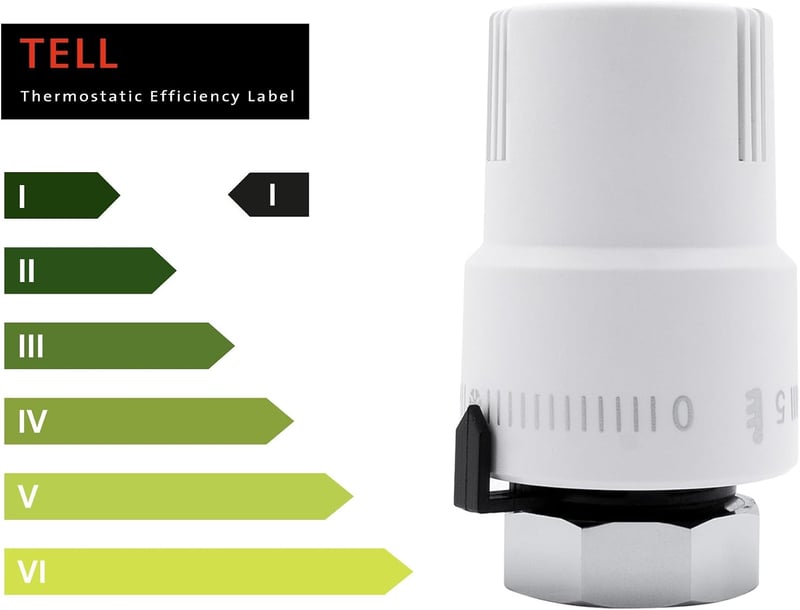 VANCOCO Termosztátikus Radiátorszelep M30×1.5mm Fehér Folyadék Érzékelő 6-28°C