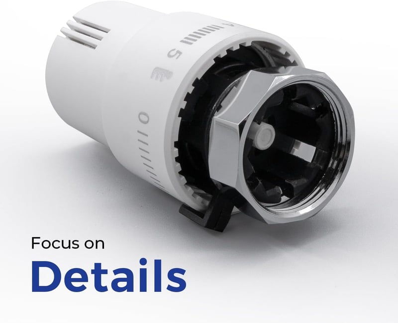 VANCOCO Termosztátikus Radiátorszelep M30×1.5mm Fehér Folyadék Érzékelő 6-28°C
