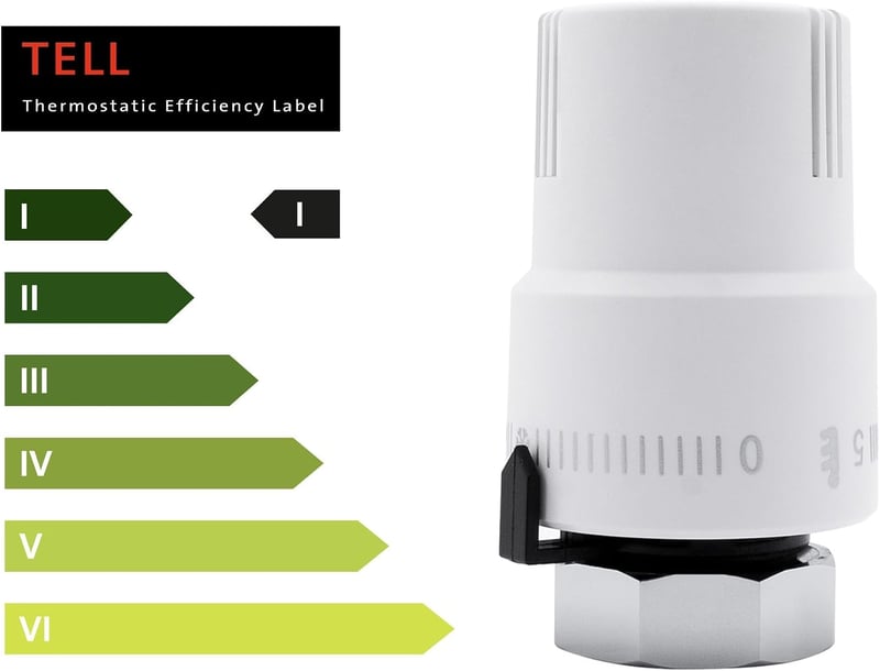 VANCOCO Termosztátikus Radiátorszelep M30×1.5mm Fehér Folyadék Érzékelő 6-28°C