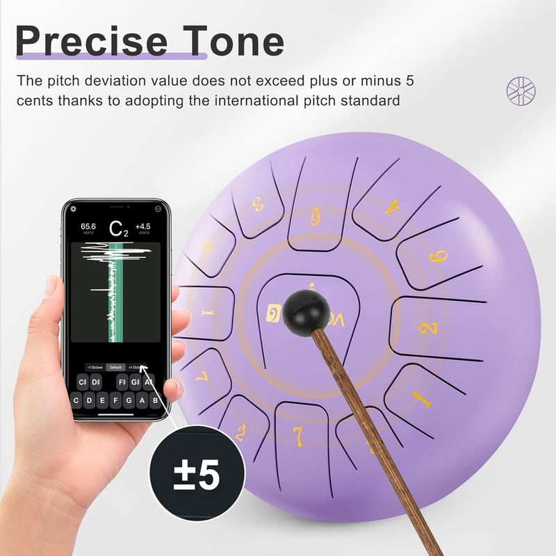 Vangoa 12 Colos Acél Tongue Drum - 13 Hangú C-Dúr Hangszer Meditációhoz és Jógához, Ütővel, Hangjegy Matricával és Ujjvédővel