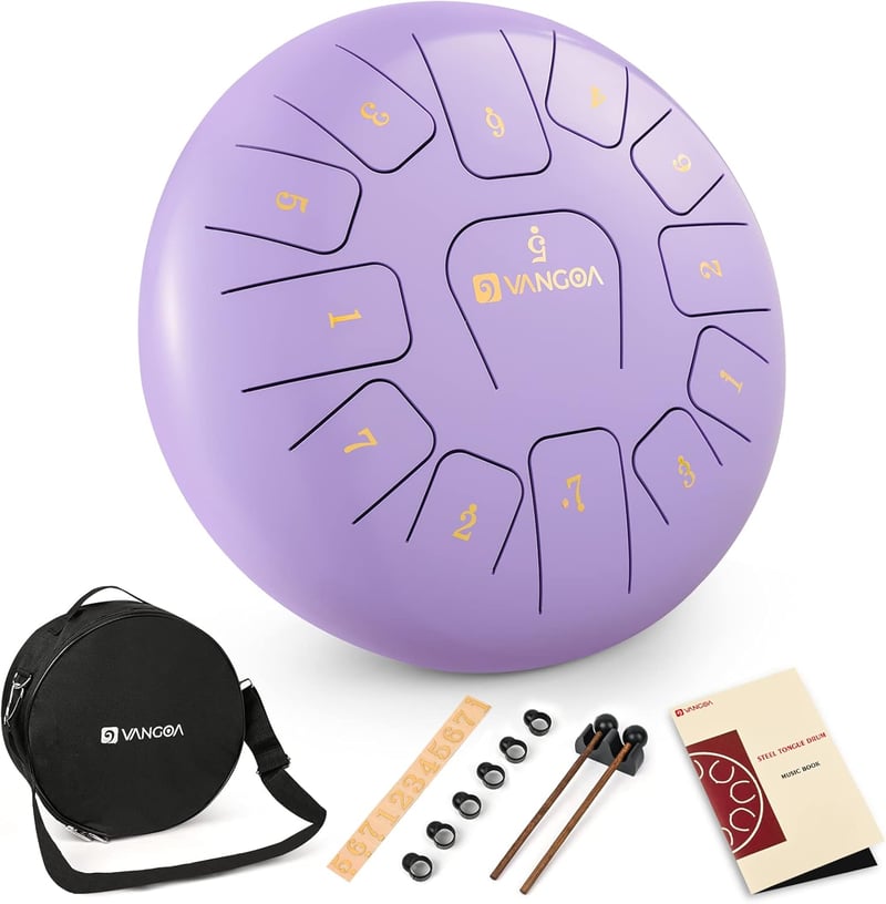 Vangoa 12 Colos Acél Tongue Drum - 13 Hangú C-Dúr Hangszer Meditációhoz és Jógához, Ütővel, Hangjegy Matricával és Ujjvédővel