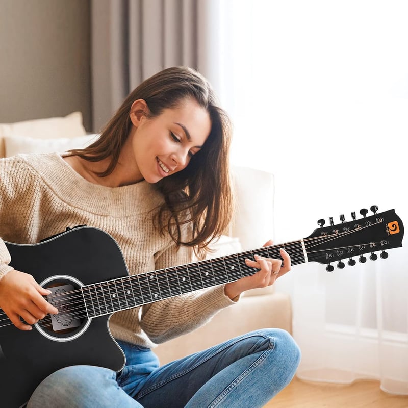 Vangoa 12 húros western gitár 41" pickup EQ elektroakusztikus fekete