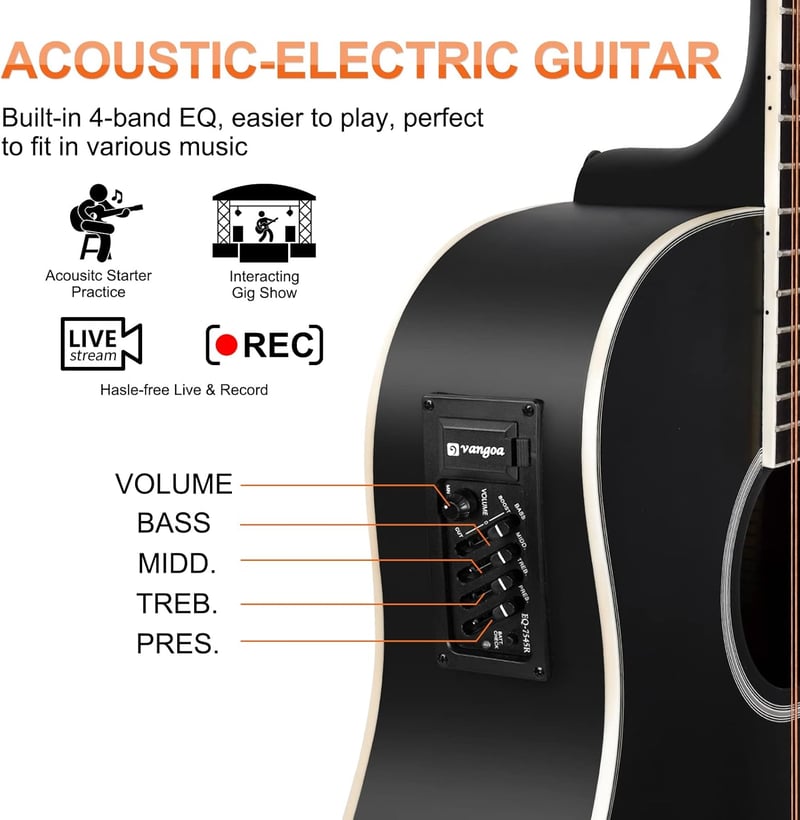 Vangoa 12 húros western gitár 41" pickup EQ elektroakusztikus fekete