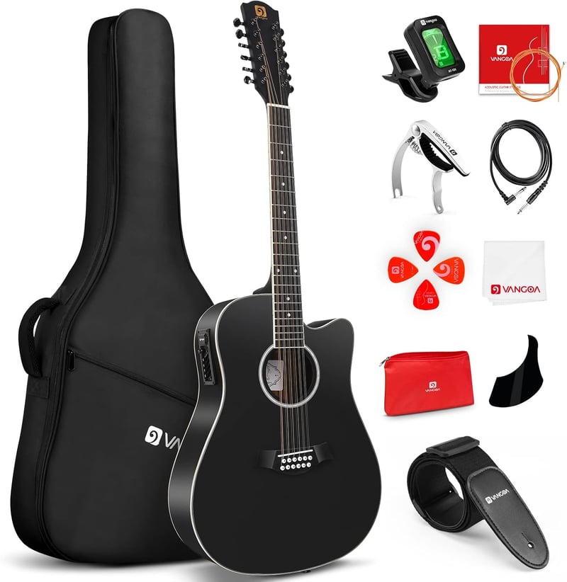 Vangoa 12 húros western gitár 41" pickup EQ elektroakusztikus fekete