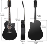Vangoa 12 húros western gitár 41" pickup EQ elektroakusztikus fekete 6