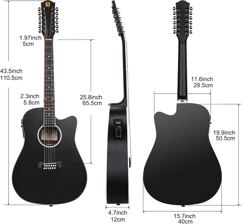Vangoa 12 húros western gitár 41" pickup EQ elektroakusztikus fekete