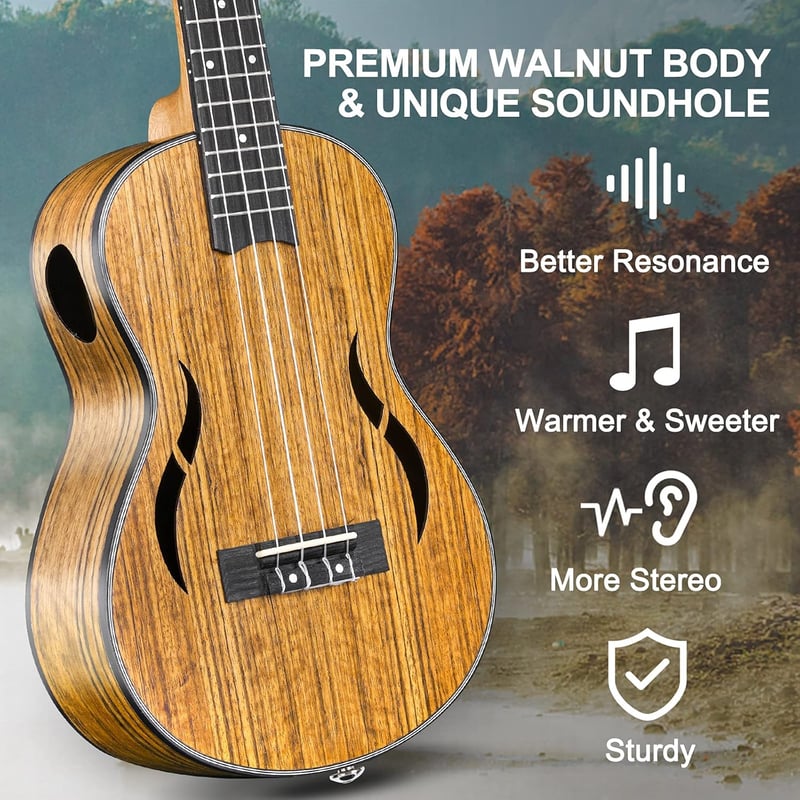Vangoa 26 hüvelykes tenor ukulele szett diófa, kezdőknek, gig táskával