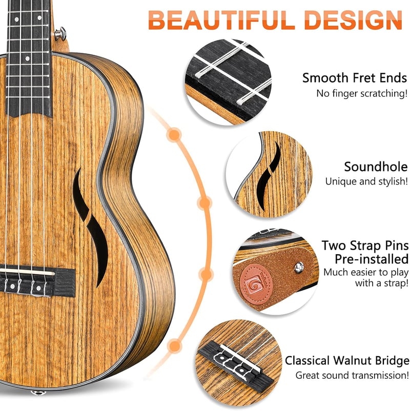 Vangoa 26 hüvelykes tenor ukulele szett diófa, kezdőknek, gig táskával