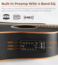 Vangoa 4/4 Balkezes Elektroakusztikus Gitár 41" - Fekete Dreadnought Kivágással, 4-Sávos Equalizer, Kezdőknek, Lucfenyő Test 5