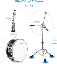 Set tobă premier Vangoa de 14 inchi, negru, cu stativ, husă, suport pentru bețe, paduri de amortizare, bețe 5A și cheie de acordaj 4