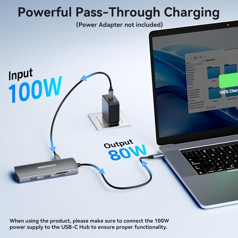 VANGREE USB-C Hub 5 port, 4K HDMI, 100W töltés, SD/TF olvasó, MacBook/iPad kompatibilis