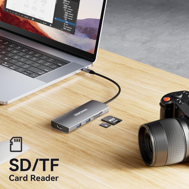 VANGREE USB-C Hub 5 port, 4K HDMI, 100W töltés, SD/TF olvasó, MacBook/iPad kompatibilis