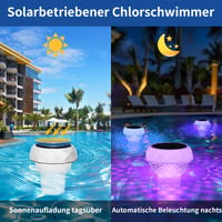 Dozator Plutitor de Clor pentru Piscină Vankarr cu Iluminare LED Solară și Telecomandă, Dozator de Tablete de Clor Plutitor Rezistent la Apă IP68 2