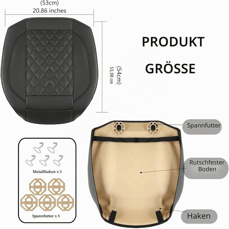 Set huse auto din piele Vankerful, 2 bucăți, negru, protecție scaune de lux
