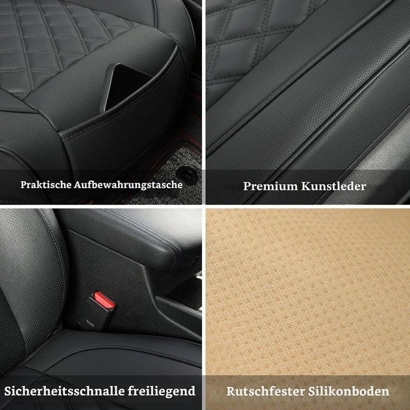 Set huse auto din piele Vankerful, 2 bucăți, negru, protecție scaune de lux