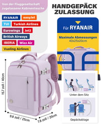VANKEV 40x20x25 cm Ryanair príručná batožina, batoh na notebook, cestovná taška, taška do lietadla s rozmermi kabínkovej batožiny 3