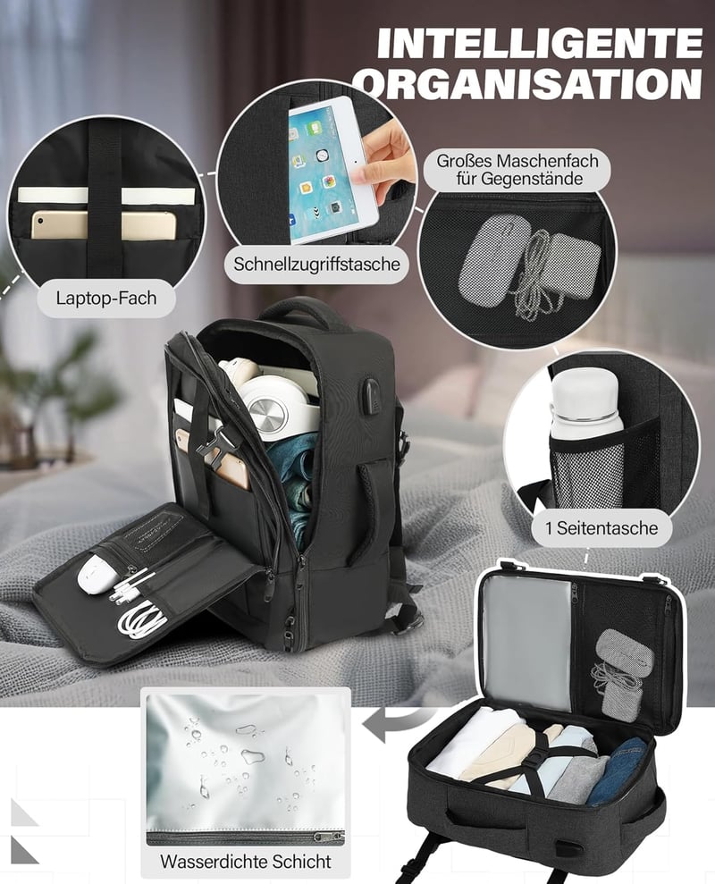 VANKEV 45x36x20 Laptop Hátizsák Easyjet Kézipoggyász Utazási Backpack Szürke