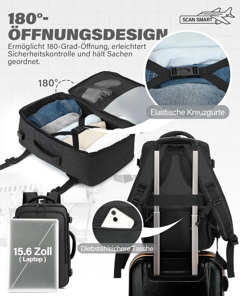 VANKEV 45x36x20 Laptop Hátizsák Easyjet Kézipoggyász Utazási Backpack Szürke