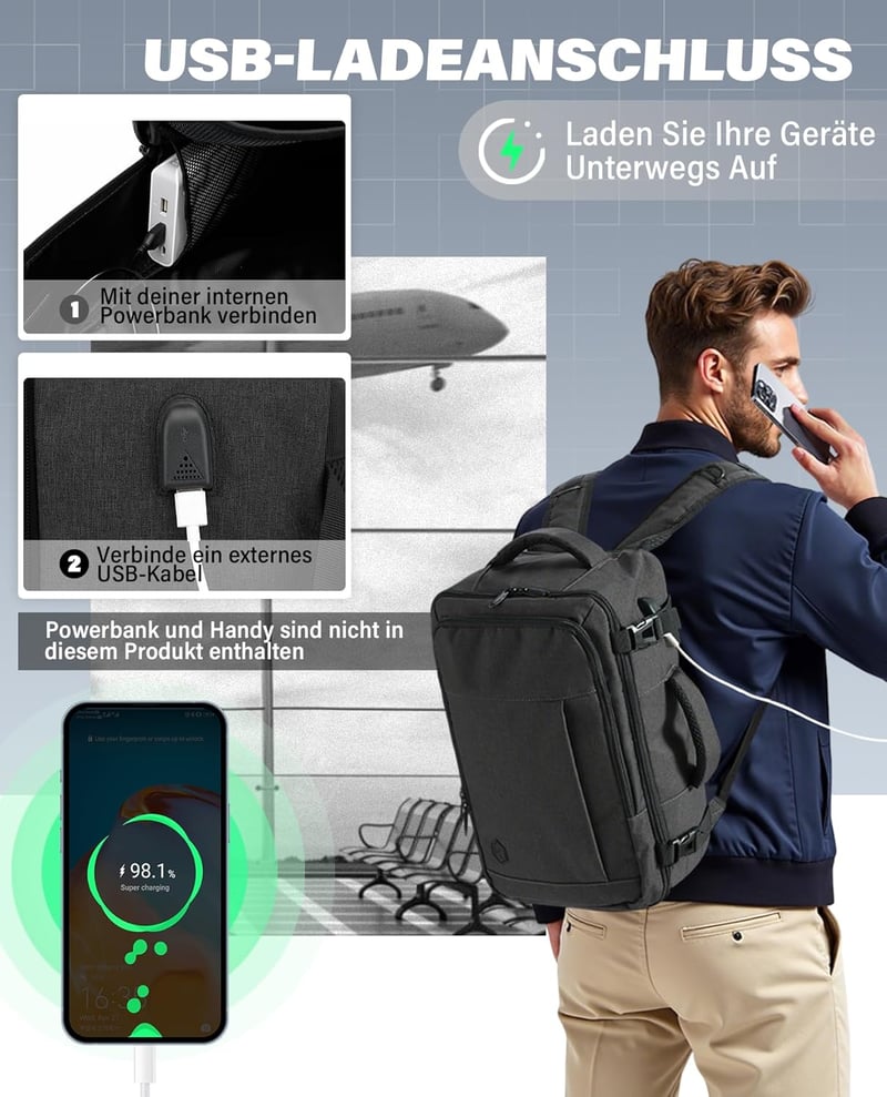 VANKEV 45x36x20 Laptop Hátizsák Easyjet Kézipoggyász Utazási Backpack Szürke