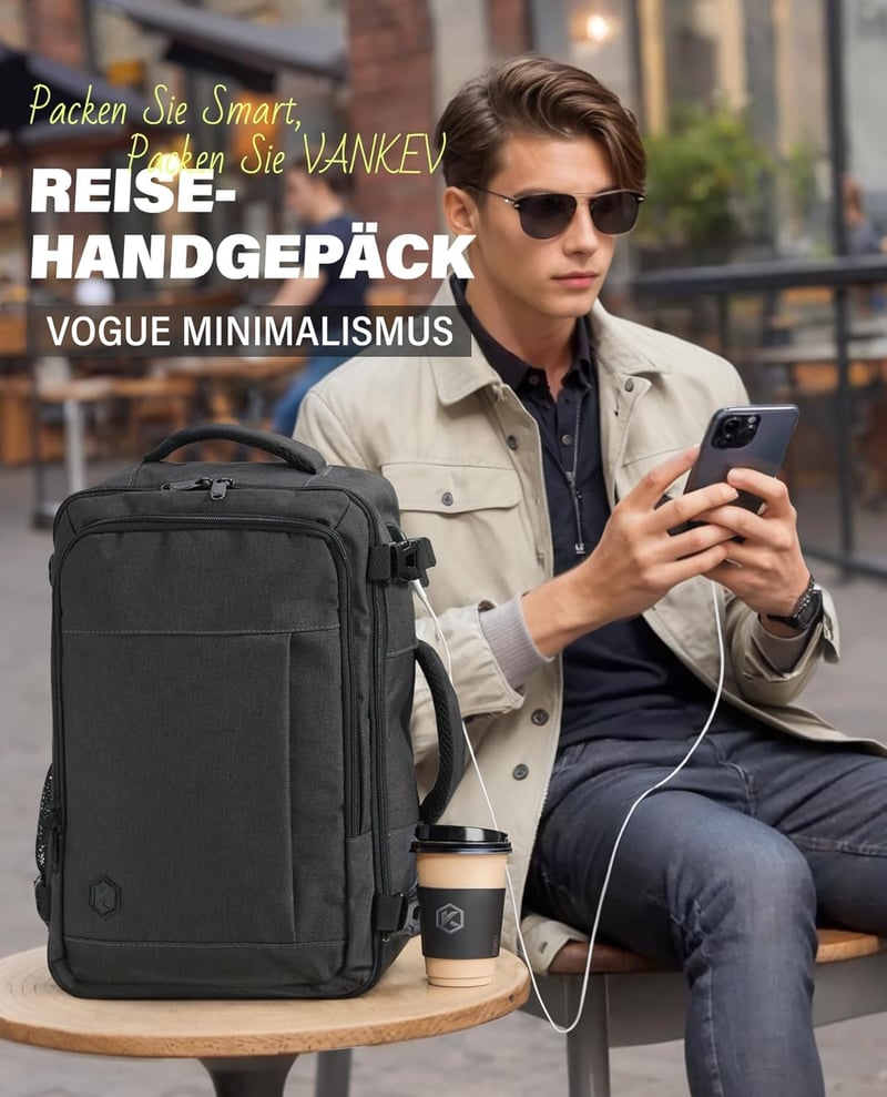 VANKEV 45x36x20 Laptop Hátizsák Easyjet Kézipoggyász Utazási Backpack Szürke
