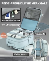 VANKEV Bővíthető Fedélzeti Hátizsák 40x30x20-25cm Ryanair EasyJet Wizz Air Laptop Táska Világoskék 5