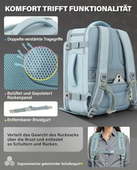 VANKEV Bővíthető Fedélzeti Hátizsák 40x30x20-25cm Ryanair EasyJet Wizz Air Laptop Táska Világoskék 4