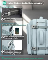 VANKEV Bővíthető Fedélzeti Hátizsák 40x30x20-25cm Ryanair EasyJet Wizz Air Laptop Táska Világoskék 7