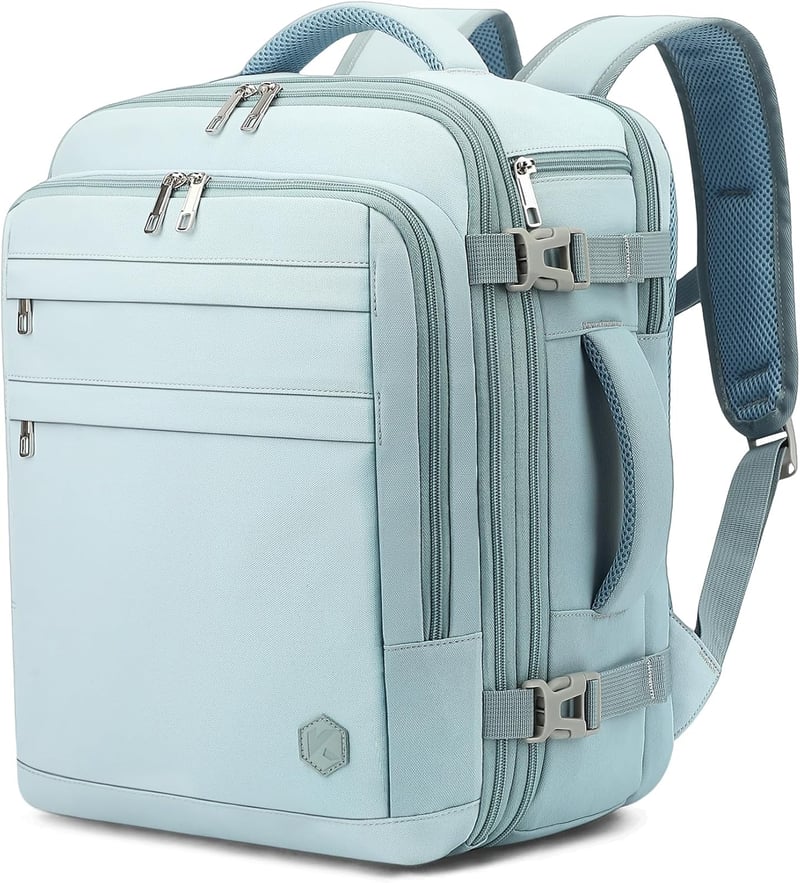 VANKEV Bővíthető Fedélzeti Hátizsák 40x30x20-25cm Ryanair EasyJet Wizz Air Laptop Táska Világoskék