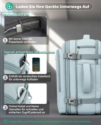 VANKEV Rozšíriteľný príručný batoh 45x36x20-25 cm, 32-40L, pre EasyJet British Airways Lufthansa Jet2, 15,6-palcový notebook, svetlomodrý 7