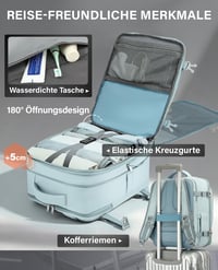 VANKEV Rozšíriteľný príručný batoh 45x36x20-25 cm, 32-40L, pre EasyJet British Airways Lufthansa Jet2, 15,6-palcový notebook, svetlomodrý 5