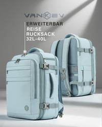 VANKEV Rozšíriteľný príručný batoh 45x36x20-25 cm, 32-40L, pre EasyJet British Airways Lufthansa Jet2, 15,6-palcový notebook, svetlomodrý 8