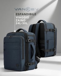 VANKEV bővíthető kézipoggyász hátizsák 40x30x20–40x30x25 cm (24–30 L), 15,6", sötétkék 8