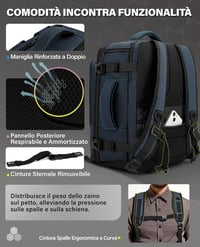 VANKEV bővíthető kézipoggyász hátizsák 40x30x20–40x30x25 cm (24–30 L), 15,6", sötétkék 4